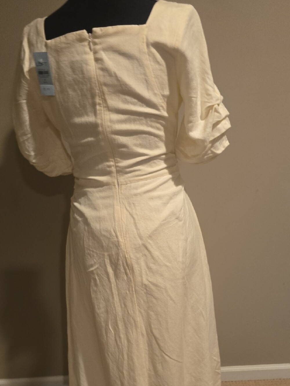 LOFT Cream Square-Neck Button Midi Dress - Picture 4 of 6